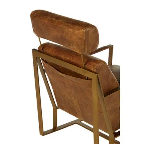 Hoxton Light Brown Leather Lounge Chair With Iron Frame - Arm Chair
