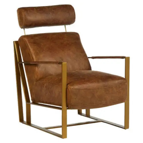 Hoxton Light Brown Leather Lounge Chair With Iron Frame - Arm Chair