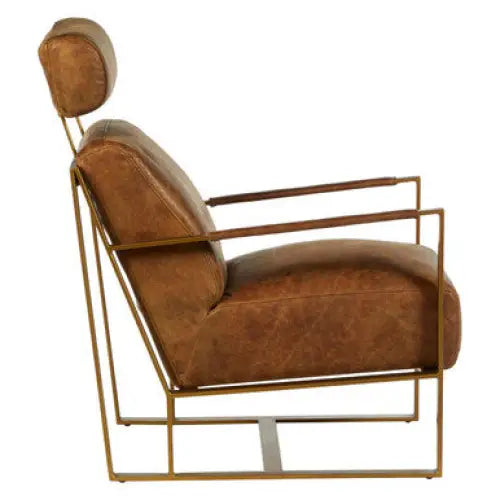 Hoxton Light Brown Leather Lounge Chair With Iron Frame - Arm Chair