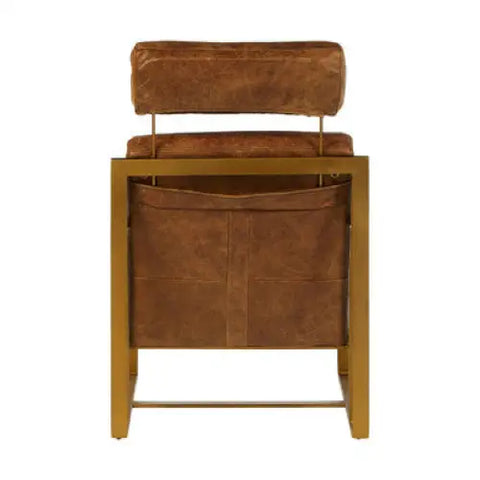 Hoxton Light Brown Leather Lounge Chair With Iron Frame - Arm Chair
