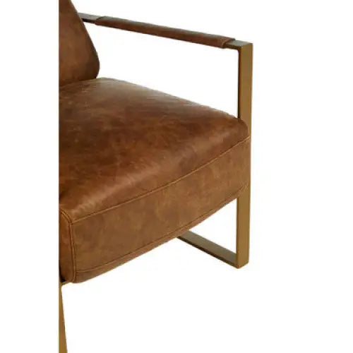 Hoxton Light Brown Leather Lounge Chair With Iron Frame - Arm Chair