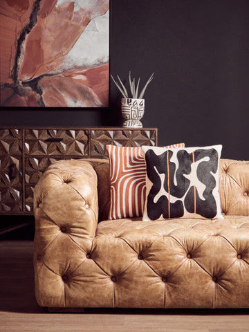 Hoxton Three Seat Brown Leather Modern Chesterfield Sofa
