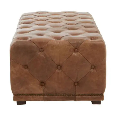 Hoxton Tufted Leather Rectangle Ottoman - foot stool