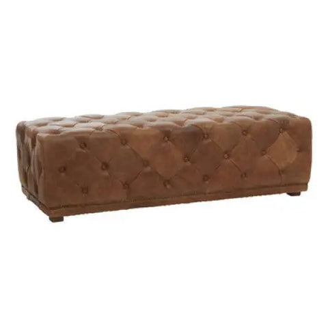 Hoxton Tufted Leather Rectangle Ottoman - foot stool