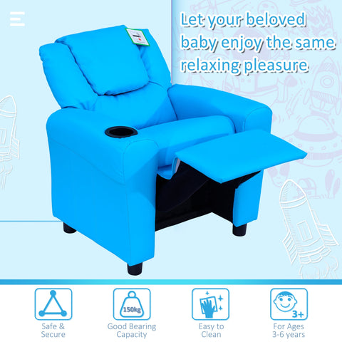 HOMCOM Kids Recliner Chair, PU Leather with Adjustable Backrest, Footrest, Padded Headrest, Blue