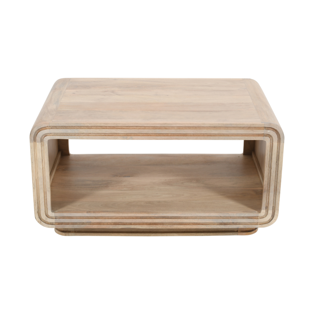 Modern rectangular hudson carved mango wood coffee table with light wood finish and clean minimalist lines