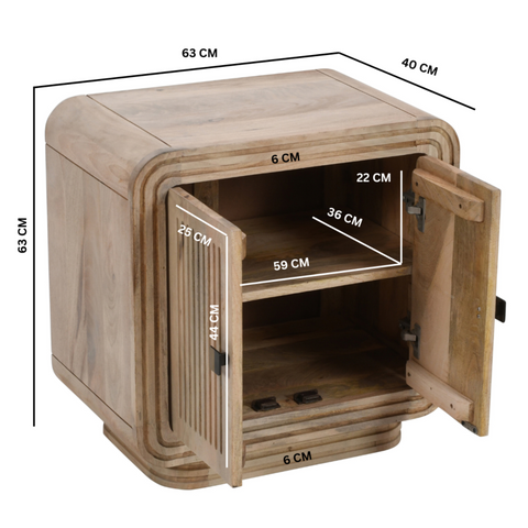 Light-colored carved mango wood mini sideboard with curved edges and vertical slats from hudson carved mango wood collection