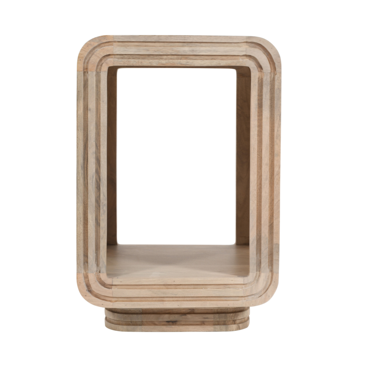 Lightweight hudson carved mango wood side table with rounded edges and minimalist wooden rectangular frame design