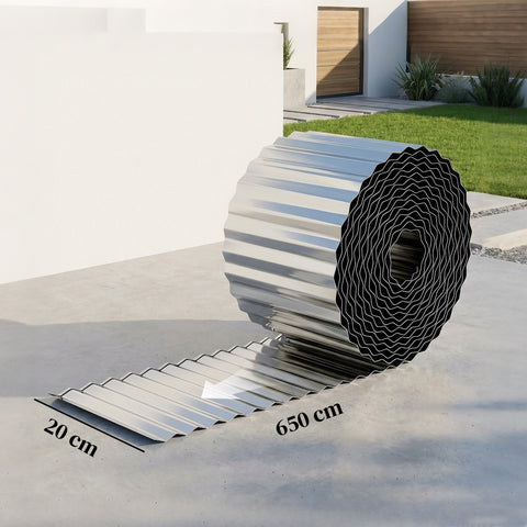 Outsunny Metal Garden Edging Border, 8 in x 21.3 ft Corrugated Heavy Duty Galvanised Steel Lawn Edging, Silver Tone