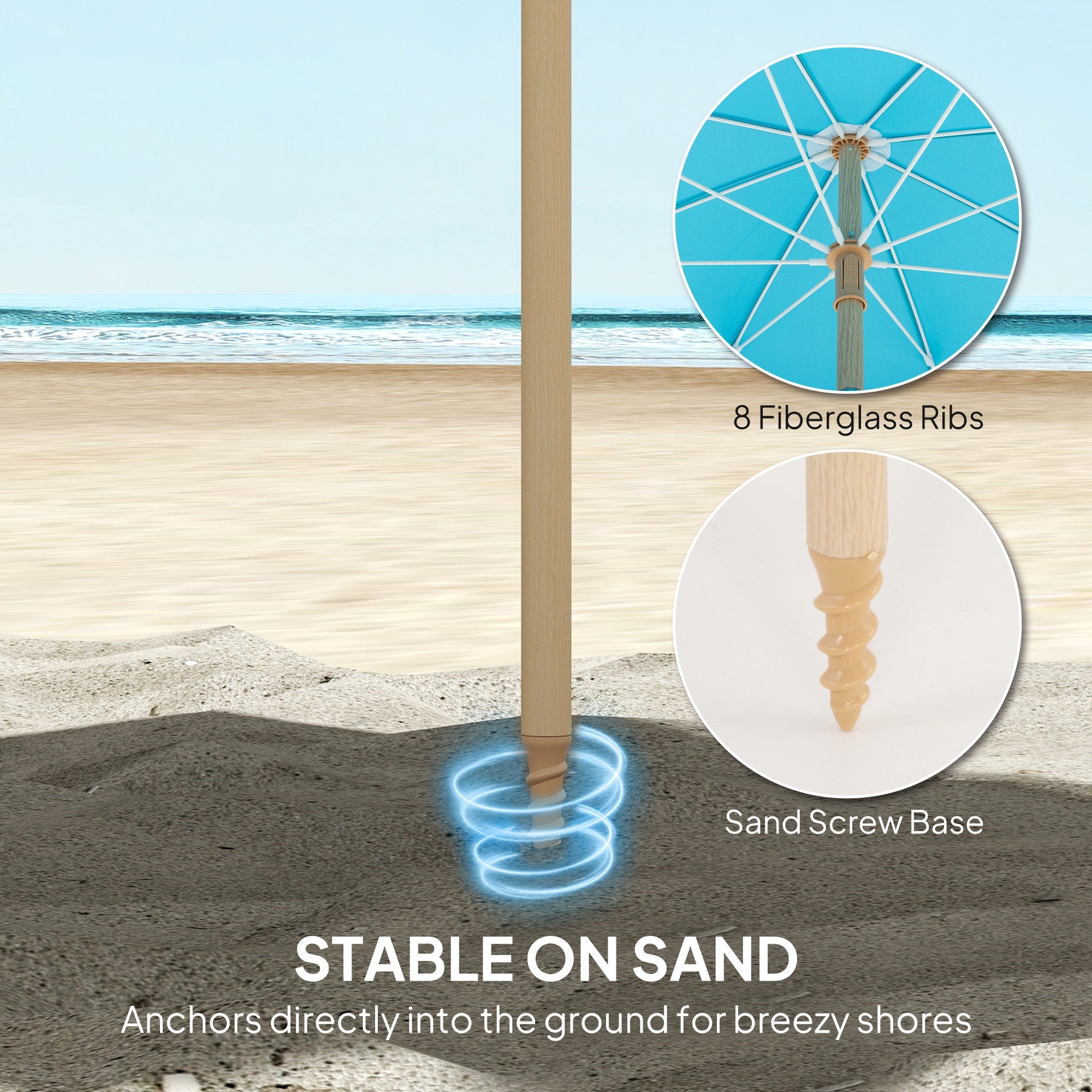 Outsunny 1.7 m Beach Umbrella with Sand Anchor, 30° Tilting Fringed Beach Garden Parasol with Adjustable Height, Grey