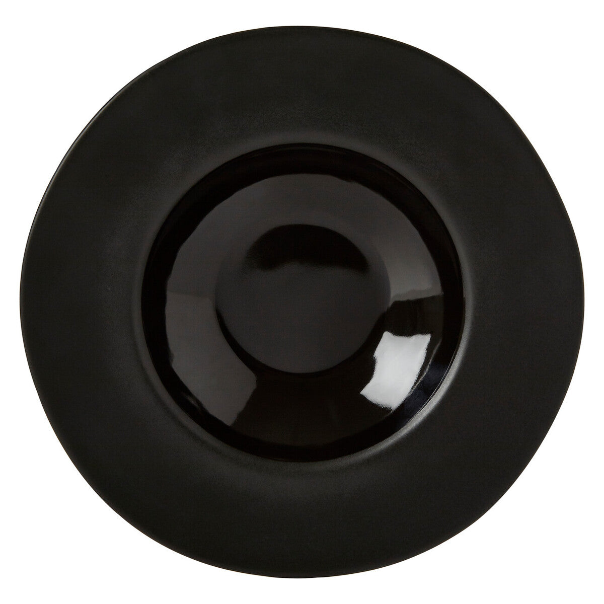 Black glossy ceramic saucer with shallow well perfect as a black pasta bowl for serving black pasta