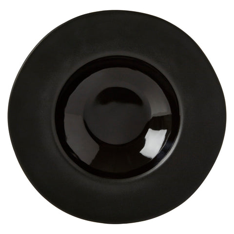 Black glossy ceramic saucer with shallow well perfect as a black pasta bowl for serving black pasta