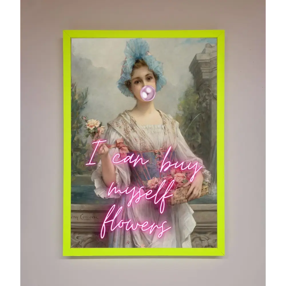I Can Buy Myself Flowers Framed Print - A3 (29.7 x 42 cm) / Neon Green - Framed Print