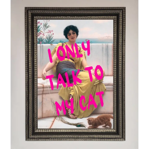 I Only Talk To My Cat Framed Wall Art - A3 (29.7 x 42 cm) / Ornate Silver Black - Framed Print