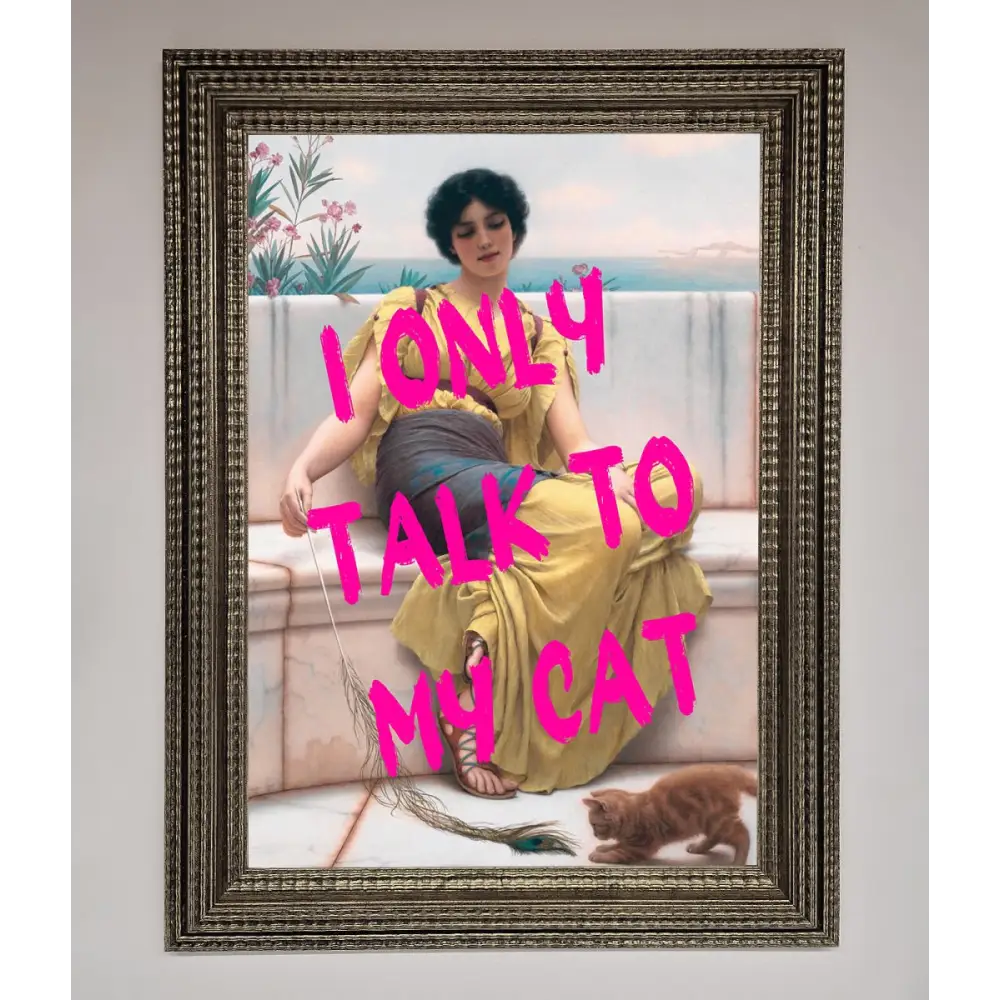 I Only Talk To My Cat Framed Wall Art - A3 (29.7 x 42 cm) / Ornate Silver - Framed Print