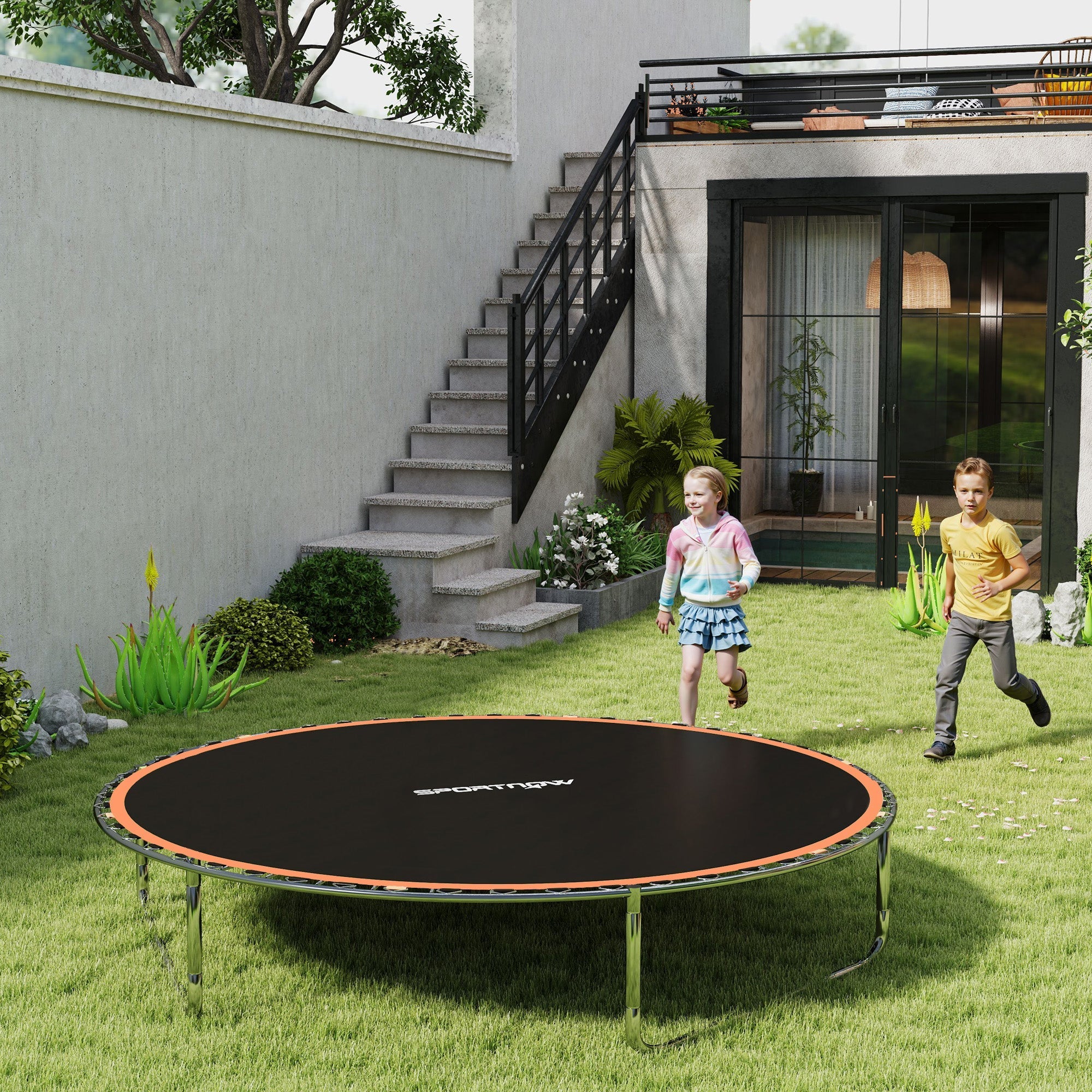 SPORTNOW Trampoline Replacement Mat with Spring Pull Tool, 42 V-Hooks, for 8ft Trampoline using 14cm Springs, Orange