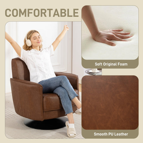 HOMCOM Upholstered Swivel Accent Chair with Pocket Spring Seat Support and 20cm Thick Padding, Brown