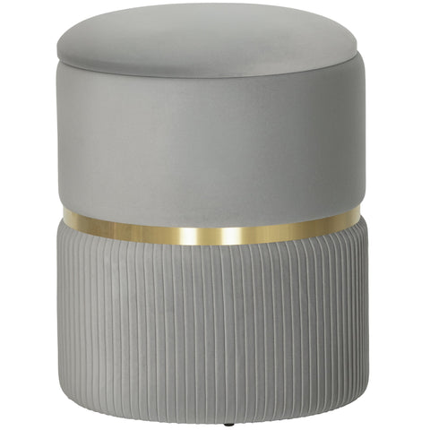 HOMCOM Velvet-Feel Storage Ottoman - Light Grey