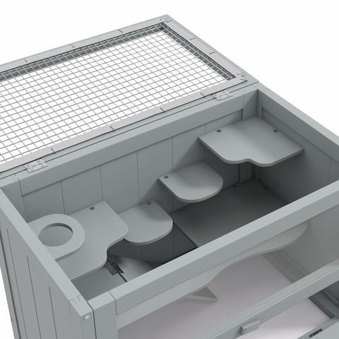PawHut Wooden Hamster Cage Mouse Mice Rodent Small Animals Hutch Exercise Play House 60 x 35 x 42cm, Grey