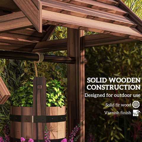 Outsunny Wood Wishing Well for Outside with Hanging Bucket, Wishing Well Planter with Drain Hole for Garden Patio, Carbonized