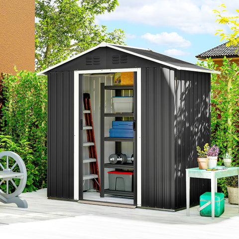 Outsunny 6.5 x 3.5ft Metal Garden Storage Shed - Dark Grey