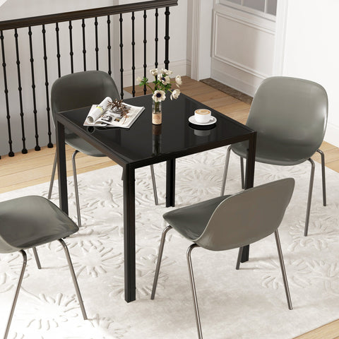 HOMCOM Modern Square Dining Table for 2-4 People, with Glass Top & Metal Legs, Black