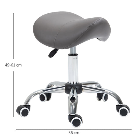 HOMCOM Cosmetic Stool 360\'c2\'b0 Rotate Height Adjustable Salon Massage Spa Chair Hydraulic Rolling Faux Leather Saddle Stool, Grey