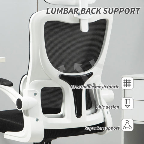 Vinsetto Ergonomic Office Chair, High Back Mesh Computer Desk Chair with Adjustable Headrest and Lumbar Support, Rotatable Armrests, Tilt Function for Home Office, Black