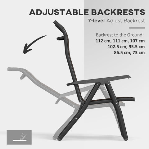 Outsunny Set of Four Folding Garden Chairs, with Seven-Position Adjustable Backs, Dark Brown