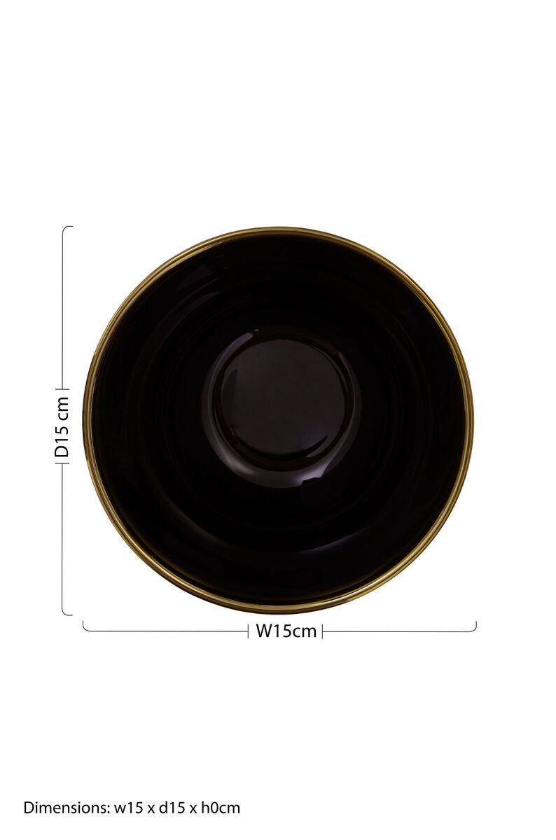 Ida black glass bowl with a gold rim featuring a sleek black ceramic design perfect for stylish serving