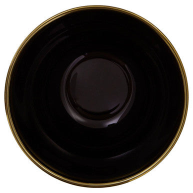 Black glass saucer with gold rim matching the ida black glass bowl for elegant table settings