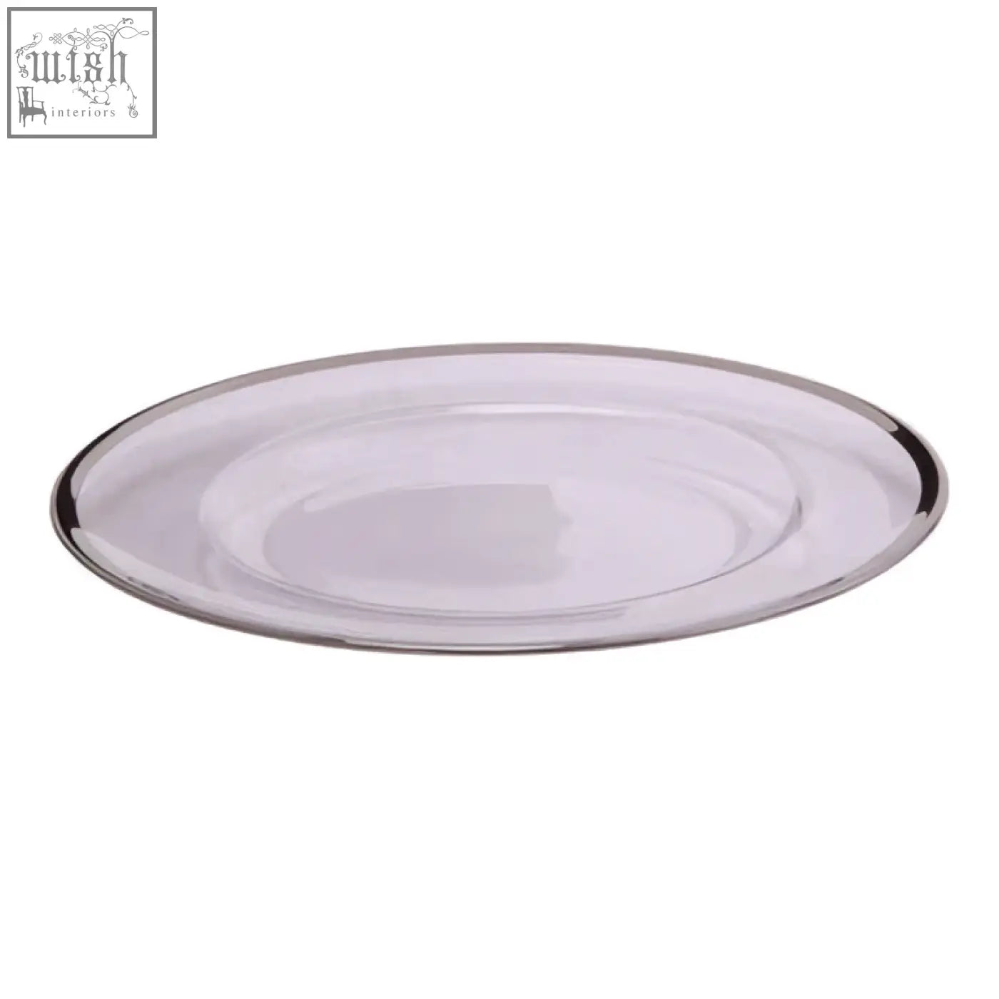 Clear glass charger plate with a silver rim perfect for stylish table settings and elegant dining occasions