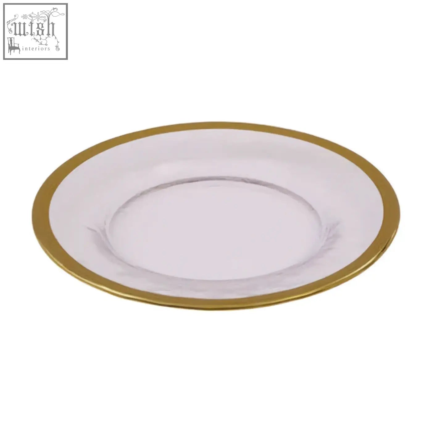 Ida textured glass side plate with gold rim featuring a delicate white ceramic saucer and elegant thin gold rim