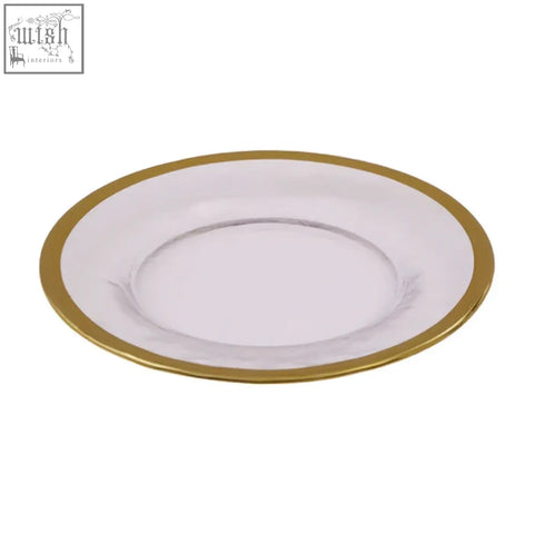 Ida textured glass side plate with gold rim featuring a delicate white ceramic saucer and elegant thin gold rim