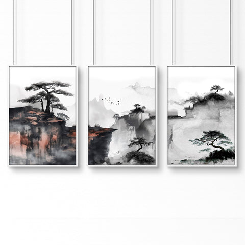 Ideas For Bedroom Wall Art | Set of 3 Asian Inspired Wall art Prints