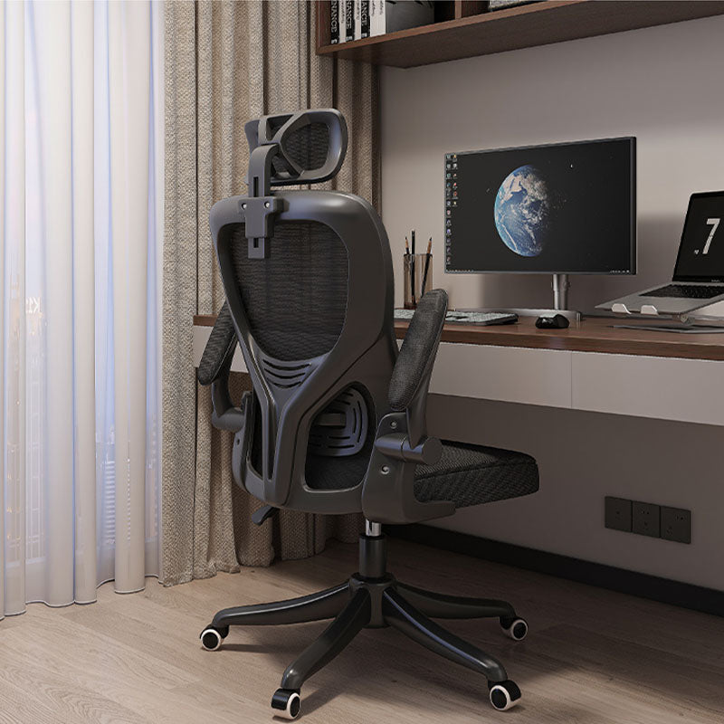 Ignatius office chair black ergonomic high back with mesh back padded seat headrest and five-wheel base for office use