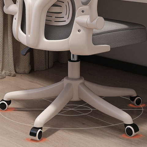 Cream-colored ignatius office chair with mesh back, upholstered seat, and black caster wheels on five-star base