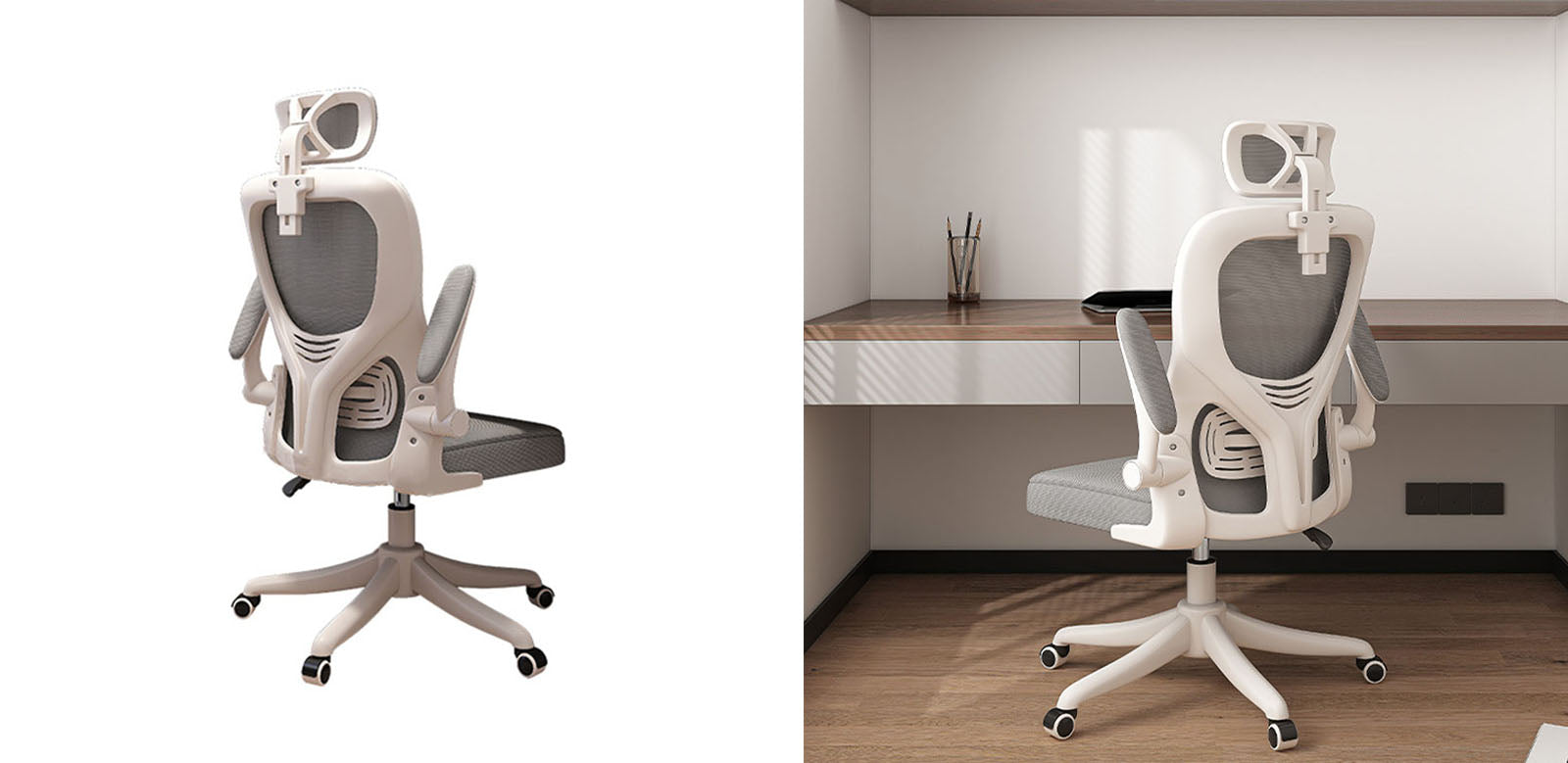 Modern ergonomic ignatius office chair high back with white and gray mesh design and adjustable headrest and armrests