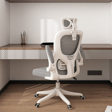 White ergonomic ignatius office chair with mesh back gray fabric seat adjustable headrest and armrests for office use