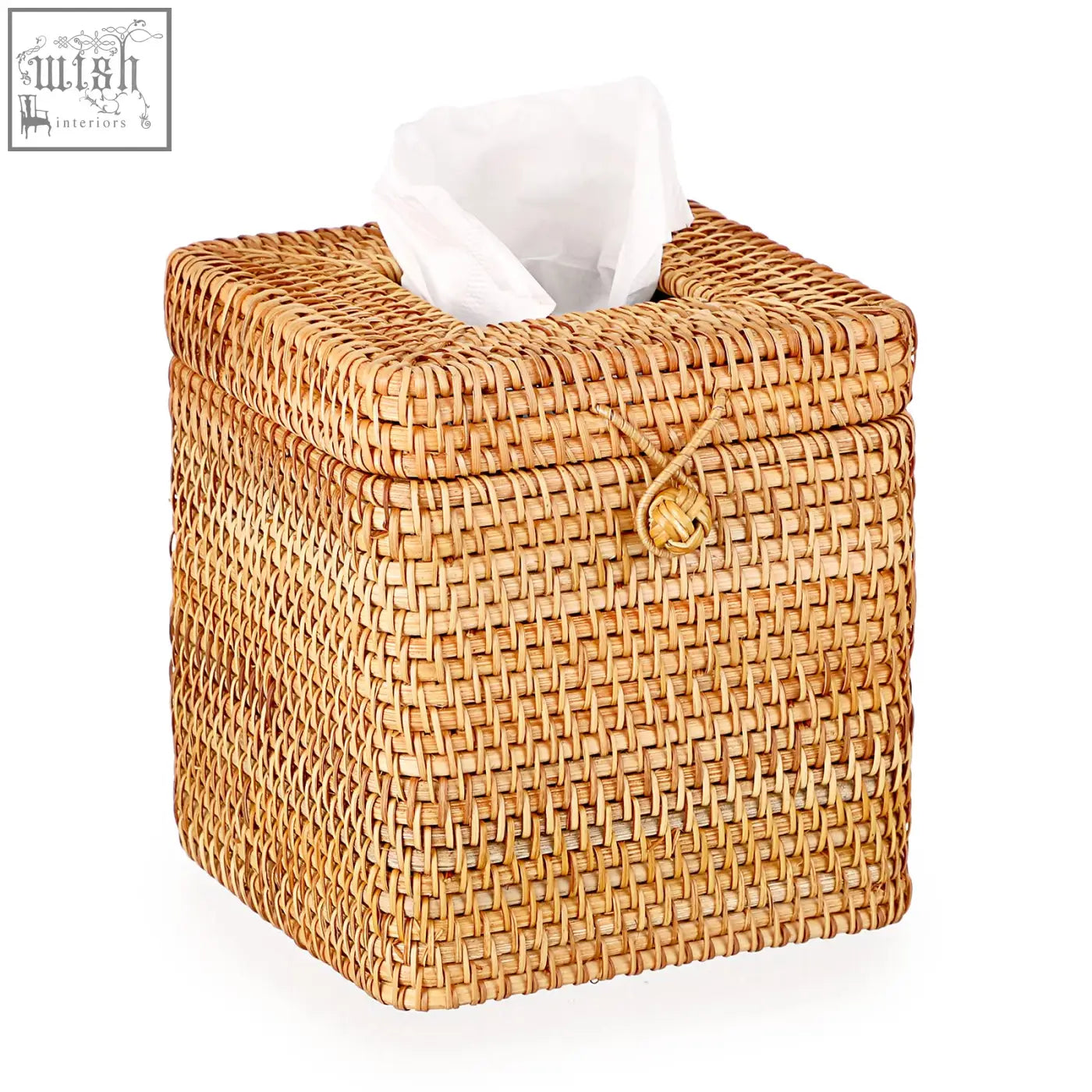 Ignpion rattan tissue box with light brown woven natural rattan and tied cord closure tissue holder organizer