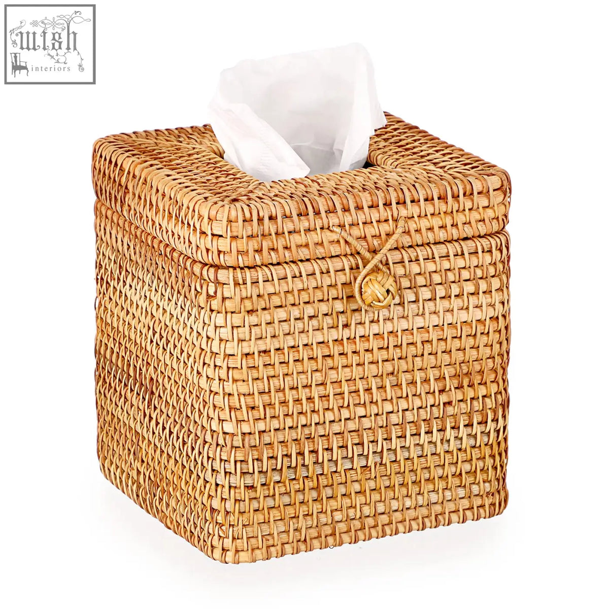 Ignpion rattan tissue box with light brown woven natural rattan and tied cord closure tissue holder organizer