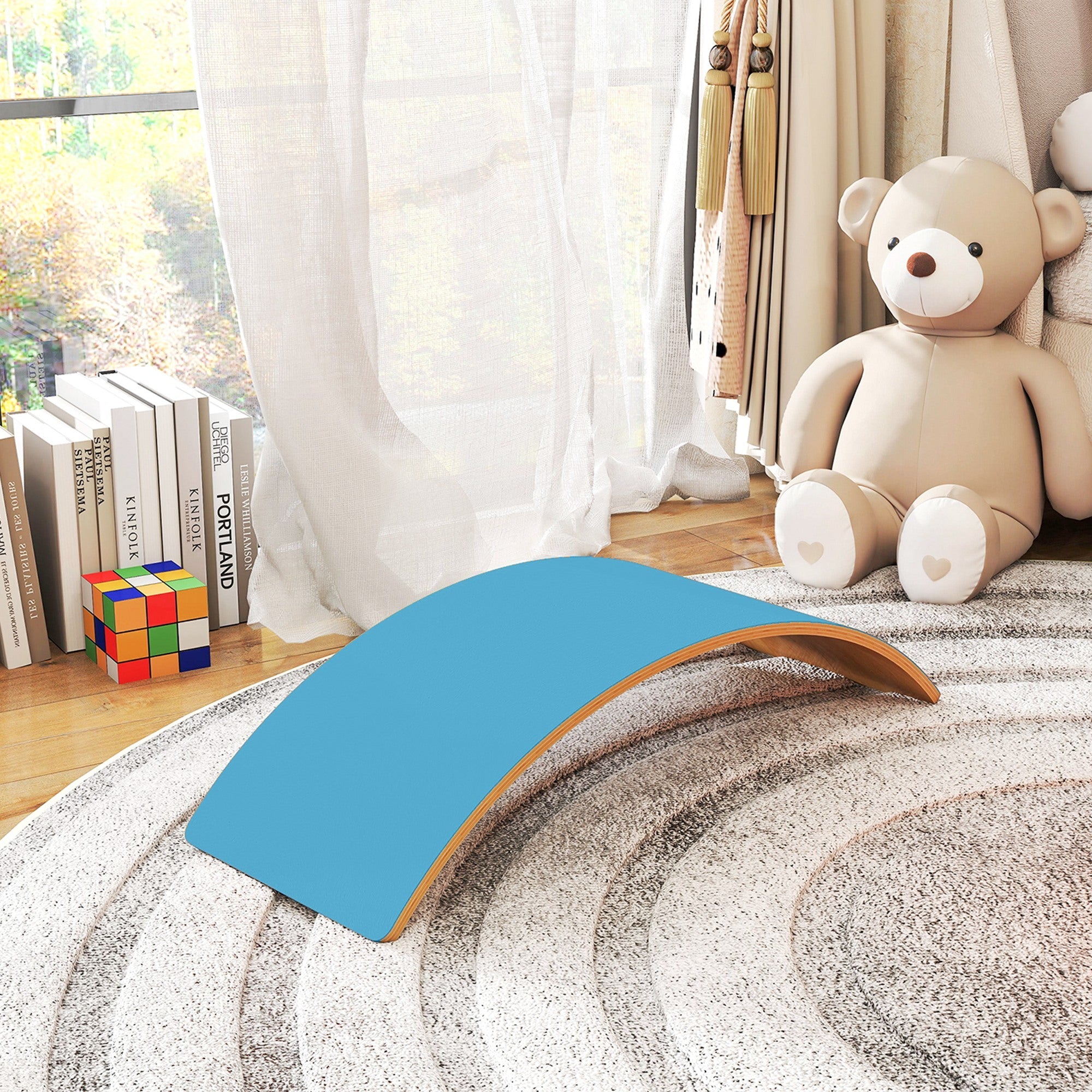 AIYAPLAY Wooden Balance Board for Kids, Wobble Board with Silent Felt for Sensory Play, Blue