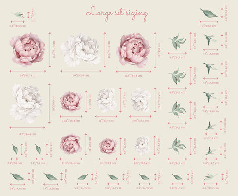 Peony Floral Decals | Self-Adhesive Wall Stickers for Nursery or Home Decor
