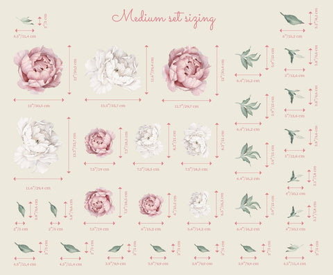 Peony Floral Decals | Self-Adhesive Wall Stickers for Nursery or Home Decor