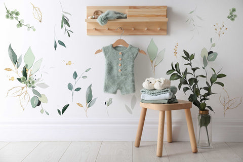 Jungle Leaves Wall Decal for Nursery, Bathroom Tropical Wall Decals, Palm Banana Leaf Wall Decal, Safari Tropical Plants Decal Peel & Stick
