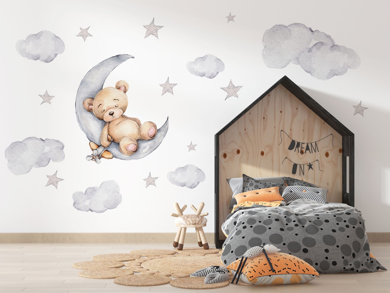 Bear on Moon Nursery Wall Decal | Bear Wall Decal | Baby Nursery Décor | Easily Repositionable