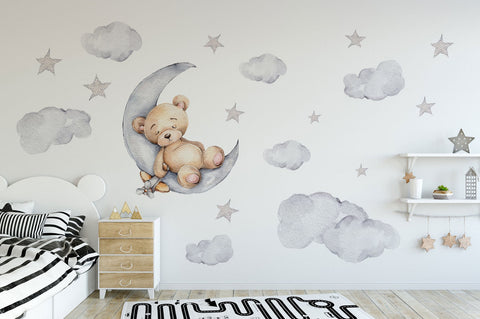 Bear on Moon Nursery Wall Decal | Bear Wall Decal | Baby Nursery Décor | Easily Repositionable