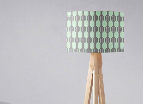 Grey Lampshade with a Mint Green Geometric Design, Ceiling or Table Lamp Shade