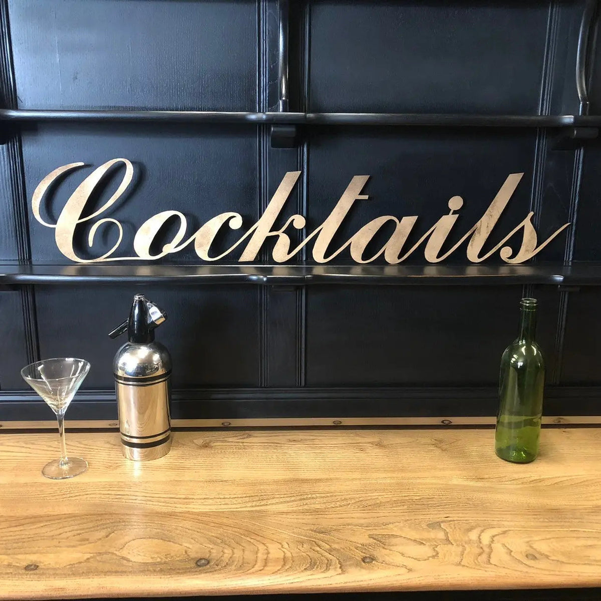 Rustic Distressed Gold Cocktail Bar Sign