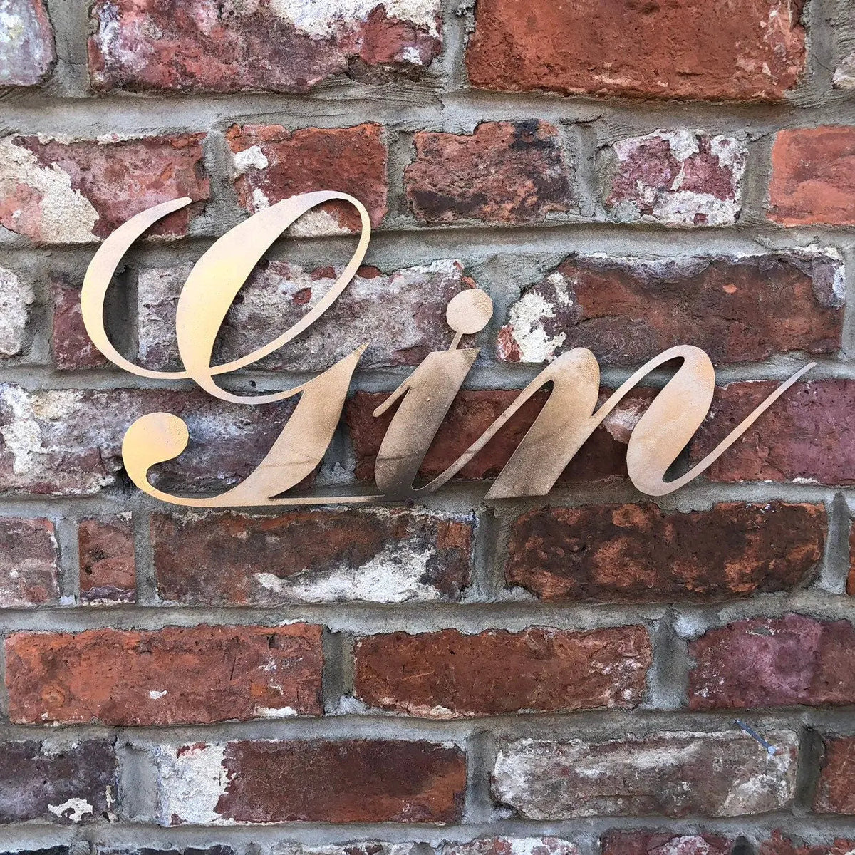 Rustic Distressed Gold Metal Gin Sign